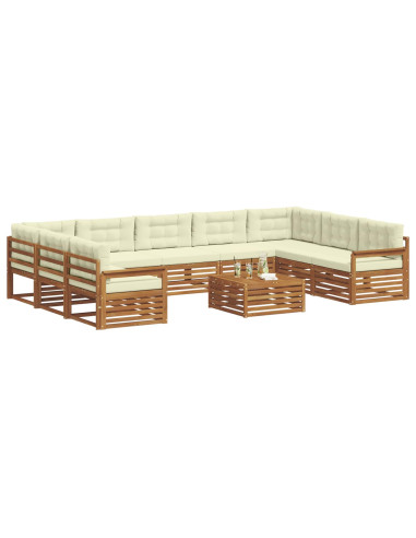 Set divani 10 pcs Naturale e Crema Legno di Acacia Massello