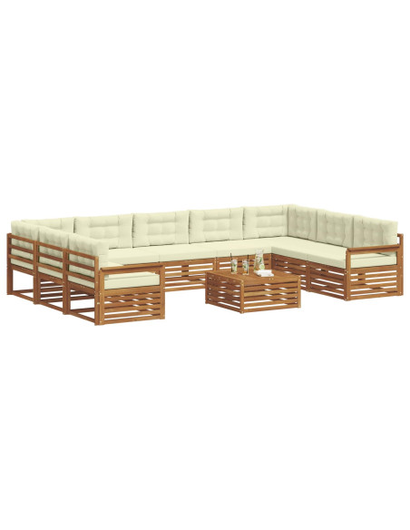 Set divani 10 pcs Naturale e Crema Legno di Acacia Massello