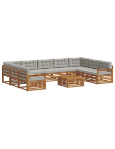 Set divani con cuscino 10 pcs Grigio Naturale e Chiaro 2