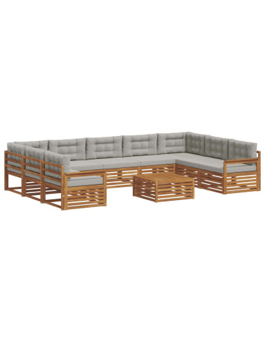 Set divani con cuscino 10 pcs Grigio Naturale e Chiaro