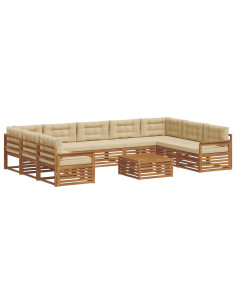 Set divani 10 pcs Naturale e Beige Legno di Acacia Massello 2