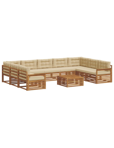 Set divani 10 pcs Naturale e Beige Legno di Acacia Massello