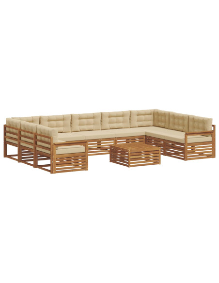 Set divani 10 pcs Naturale e Beige Legno di Acacia Massello