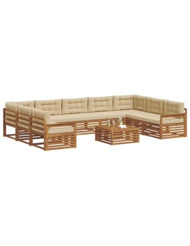 Set divani 10 pcs Naturale e Beige Legno di Acacia Massello