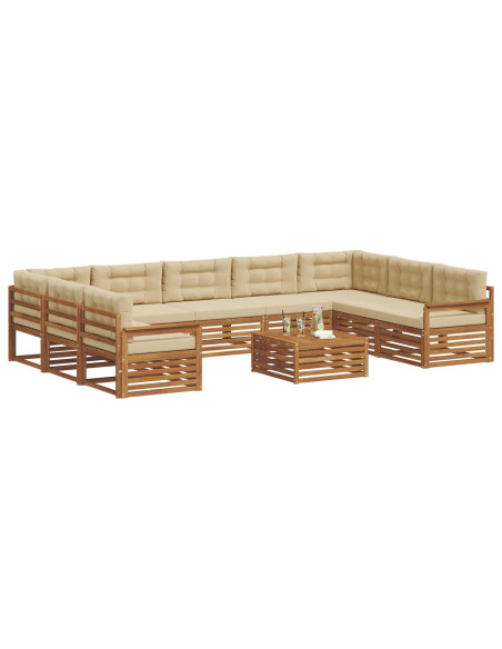 Set divani 10 pcs Naturale e Beige Legno di Acacia Massello