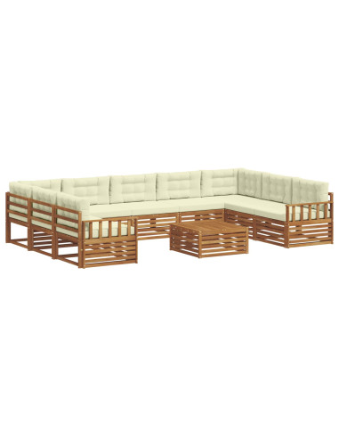 Set divani 10 pcs Naturale e Crema Legno di Acacia Massello