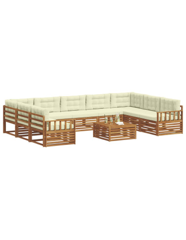 Set divani 10 pcs Naturale e Crema Legno di Acacia Massello