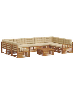 Set divani 10 pcs Naturale e Beige Legno di Acacia Massello 2