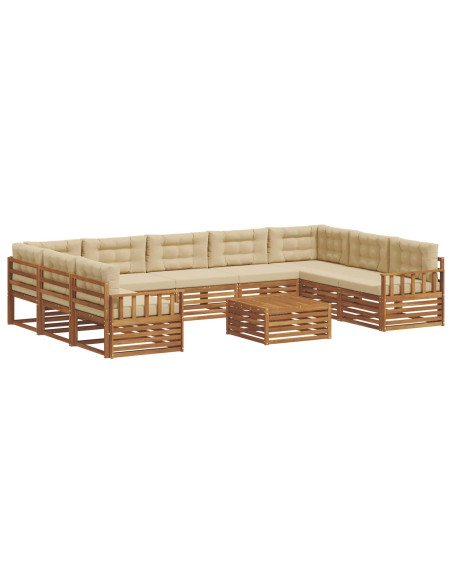 Set divani 10 pcs Naturale e Beige Legno di Acacia Massello
