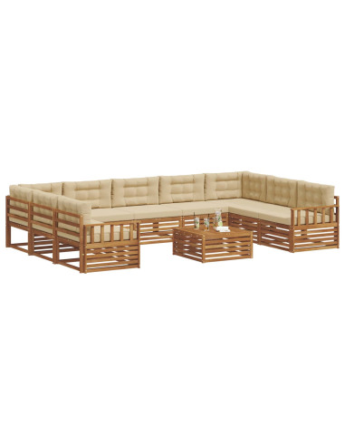 Set divani 10 pcs Naturale e Beige Legno di Acacia Massello