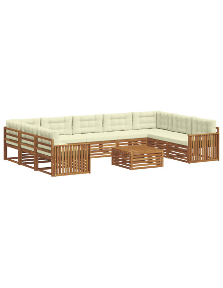Set divani 10 pcs Naturale e Crema Legno di Acacia Massello