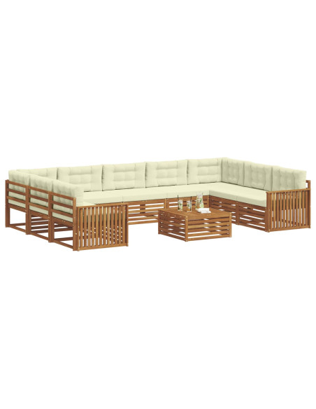 Set divani 10 pcs Naturale e Crema Legno di Acacia Massello