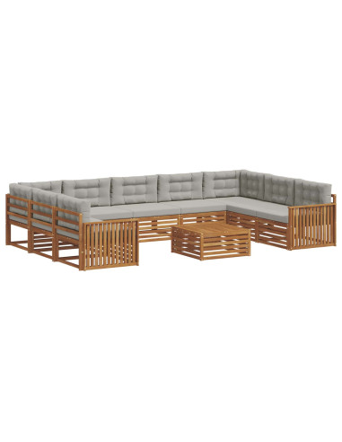 Set divani con cuscino 10 pcs Grigio Naturale e Chiaro