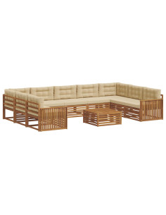 Set divani 10 pcs Naturale e Beige Legno di Acacia Massello 2