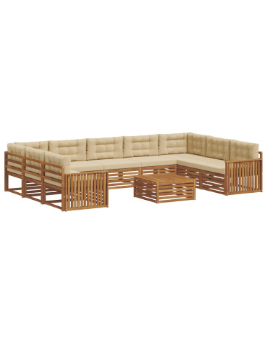 Set divani 10 pcs Naturale e Beige Legno di Acacia Massello