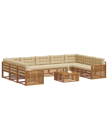 Set divani 10 pcs Naturale e Beige Legno di Acacia Massello