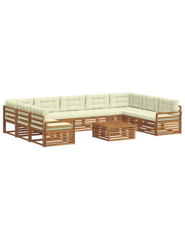 Set divani 10 pcs Naturale e Crema Legno di Acacia Massello