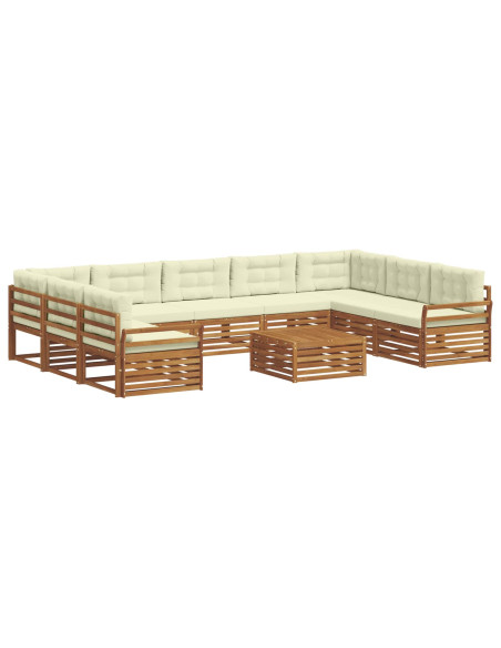 Set divani 10 pcs Naturale e Crema Legno di Acacia Massello