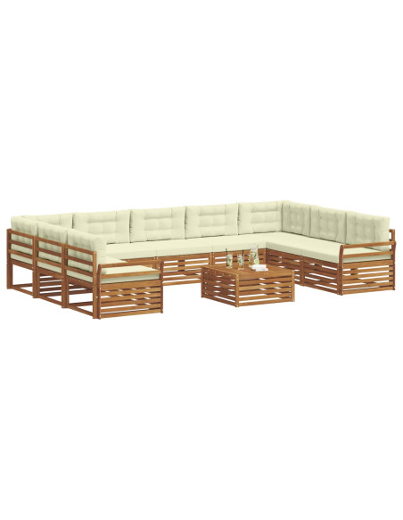 Set divani 10 pcs Naturale e Crema Legno di Acacia Massello