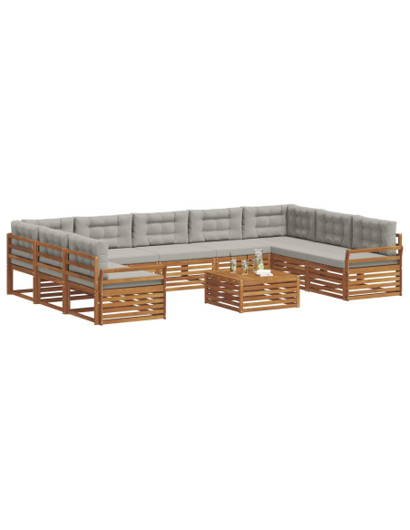 Set divani con cuscino 10 pcs Grigio Naturale e Chiaro