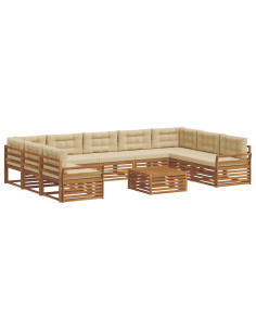 Set divani 10 pcs Naturale e Beige Legno di Acacia Massello 2