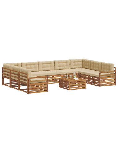 Set divani 10 pcs Naturale e Beige Legno di Acacia Massello