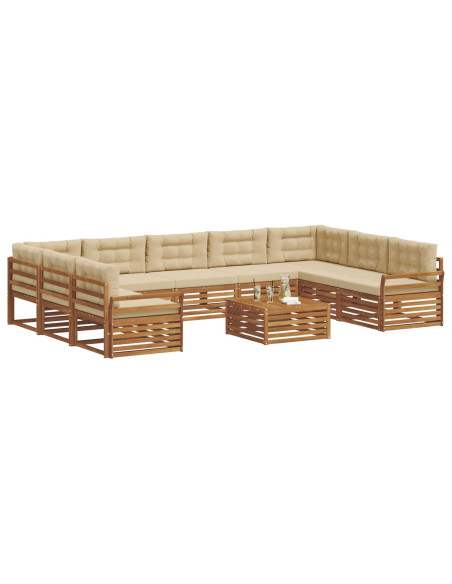 Set divani 10 pcs Naturale e Beige Legno di Acacia Massello