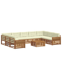 Set divani 10 pcs Naturale e Crema Legno di Acacia Massello 2