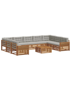 Set divani con cuscino 10 pcs Grigio Naturale e Chiaro 2