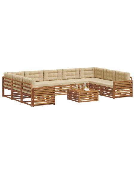 Set divani 10 pcs Naturale e Beige Legno di Acacia Massello