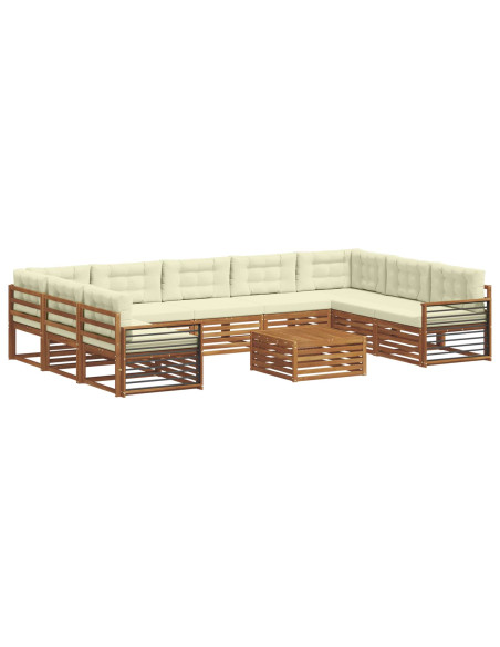 Set divani 10 pcs Naturale e Crema Legno di Acacia Massello