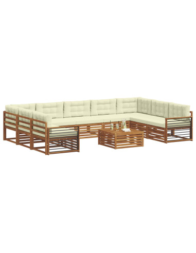 Set divani 10 pcs Naturale e Crema Legno di Acacia Massello