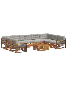 Set divani con cuscino 10 pcs Grigio Naturale e Chiaro 2
