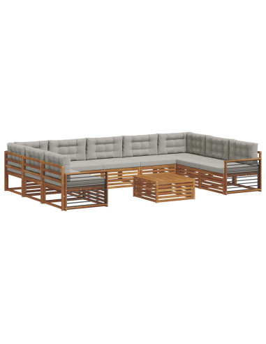 Set divani con cuscino 10 pcs Grigio Naturale e Chiaro