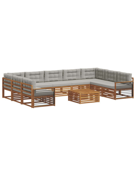 Set divani con cuscino 10 pcs Grigio Naturale e Chiaro