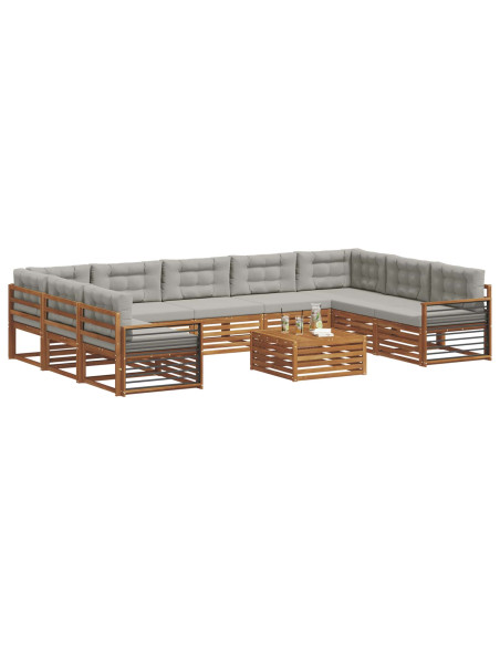 Set divani con cuscino 10 pcs Grigio Naturale e Chiaro