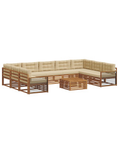 Set divani 10 pcs Naturale e Beige Legno di Acacia Massello 2
