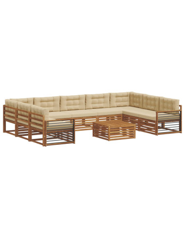 Set divani 10 pcs Naturale e Beige Legno di Acacia Massello