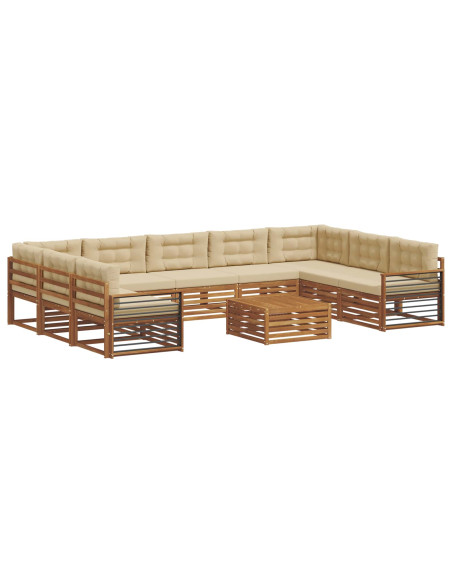 Set divani 10 pcs Naturale e Beige Legno di Acacia Massello