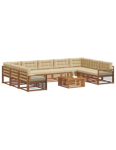 Set divani 10 pcs Naturale e Beige Legno di Acacia Massello