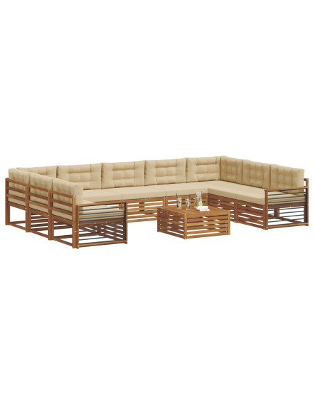 Set divani 10 pcs Naturale e Beige Legno di Acacia Massello