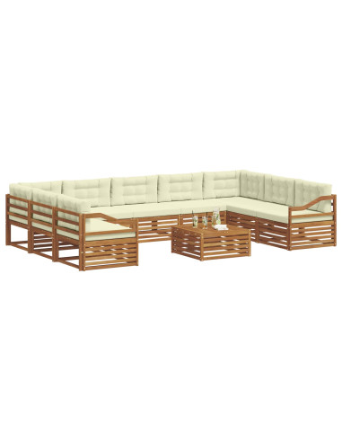 Set divani 10 pcs Naturale e Crema Legno di Acacia Massello