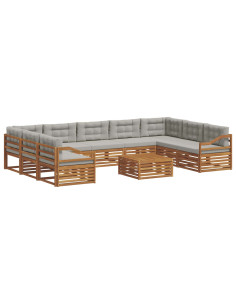 Set divani con cuscino 10 pcs Grigio Naturale e Chiaro 2