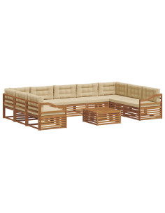 Set divani 10 pcs Naturale e Beige Legno di Acacia Massello 2