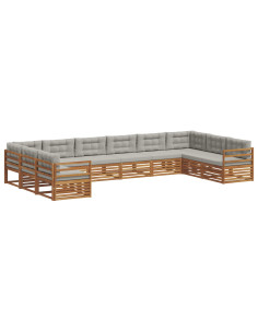 Set divani con cuscino 10 pcs Grigio Naturale e Chiaro 2