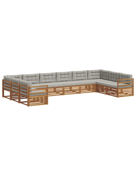 Set divani con cuscino 10 pcs Grigio Naturale e Chiaro