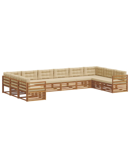 Set divani 10 pcs Naturale e Beige Legno di Acacia Massello