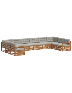 Set divani con cuscino 10 pcs Grigio Naturale e Chiaro 2