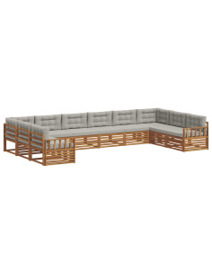 Set divani con cuscino 10 pcs Grigio Naturale e Chiaro 2