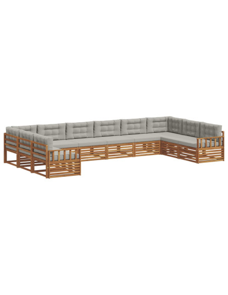 Set divani con cuscino 10 pcs Grigio Naturale e Chiaro
